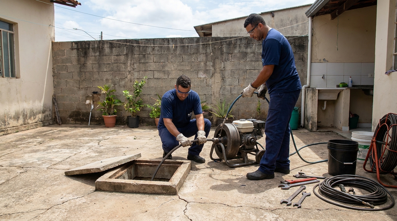 Desentupimento de esgoto residencial em Ribeirão Preto‑SP