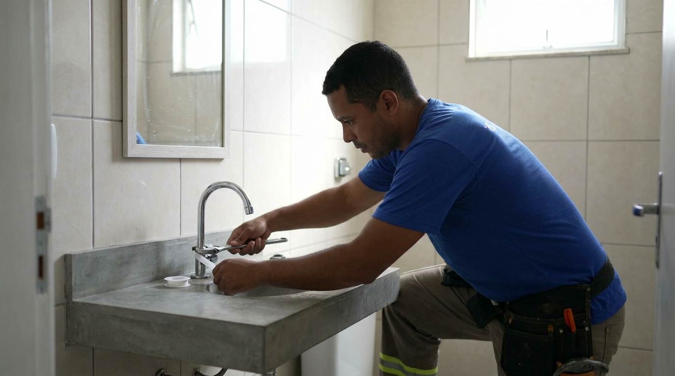 Encanador instalando torneira em Ribeirão Preto‑SP