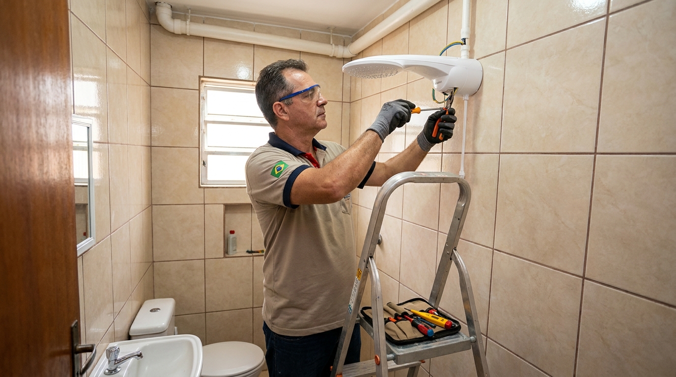 Instalação de chuveiro no banheiro em Ribeirão Preto‑SP